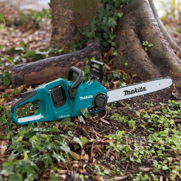 Makita 16 in. 18 Volt X2 36 Volt LXT Brushless Battery Chain Saw with Bonus 18 Volt LXT Dual Port Rapid Optimum Charger XCU04Z DC18RD