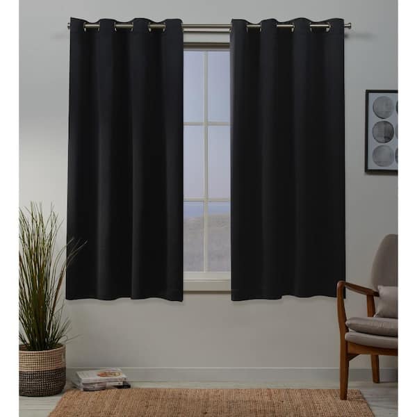 Sateen Black Solid Woven Room Darkening Grommet Top Curtain, 52 in. W x 63 in. L (Set of 2)