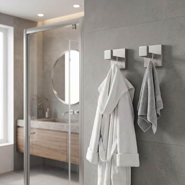 Stainless Steel Wall-Mounted J-Hook Bathroom Robe/Towel Hook in Brushed Nickel (2-Pack)