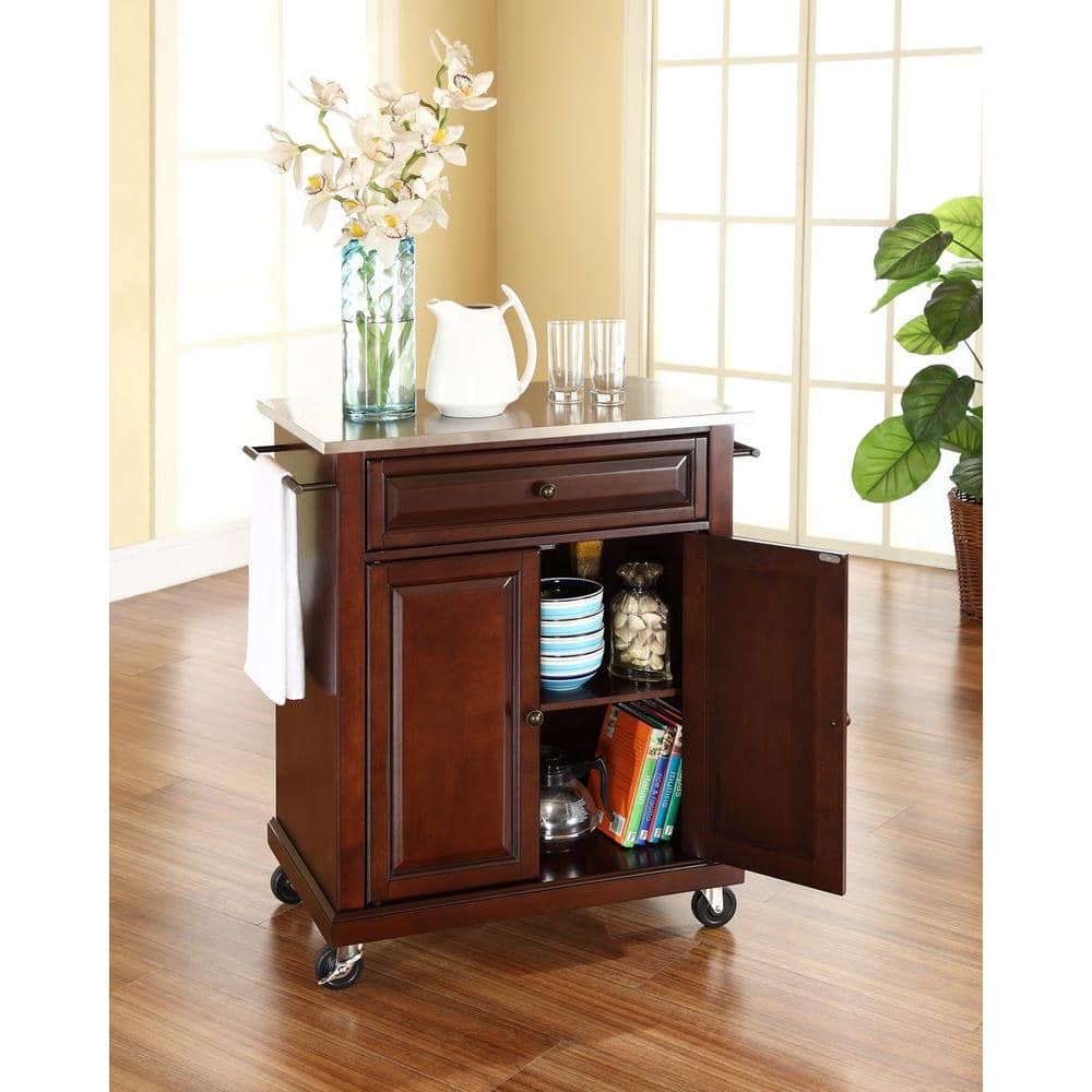 Mahogany Stainless Steel Top Kitchen Cart with Storage