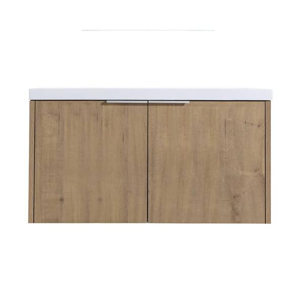 TOOLKISS 36 in. W x 18 in. D x 19 in. H Bath Vanity in Light Brown with White Ceramic Top