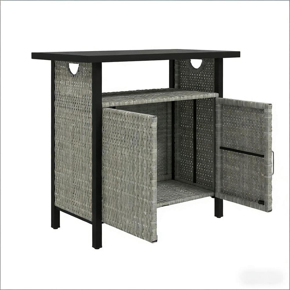 Metal Outdoor Coffee Table Towel Storage Cabinet Organizer Bar Table in Gray