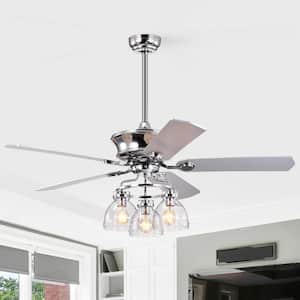 52 in. Reversible Blades Indoor Chrome Ceiling Fan with Lights E26 Remote Control Included for Bedroom Living Room