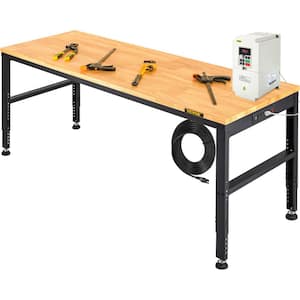 Workbench Adjustable Height, 61in. x 20in.Garage Table with 27.1in.-36in. Heights & 2000 LBS Load Capacity,Power Outlets