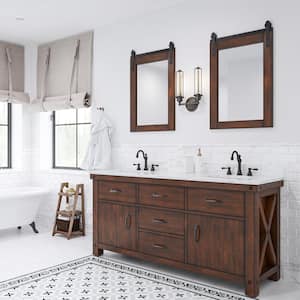 Aberdeen 72 in. W x 22 in. D Vanity in Rustic Sierra with Marble Vanity Top in White with White Basin and Mirror