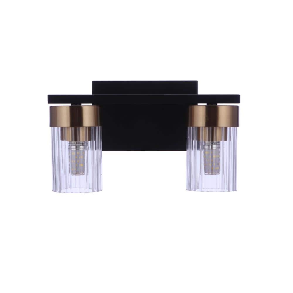 Bond Street 11 in. 2 Light Flat Black/Satin Brass Finish Vanity Light with Clear Ribbed Glass price history on PriceWatchPro