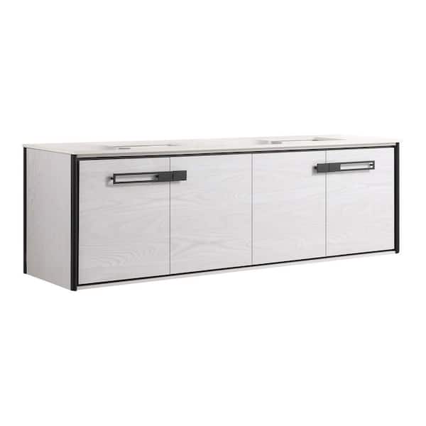 Oakville 72 in. W x 20 in. D x 23.25 in. H Wall Mounted Bathroom Vanity in Gray with White Quartz Top