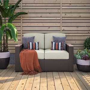 Palm Springs Brown Wicker Rattan Outdoor Loveseat with Tan Cushions