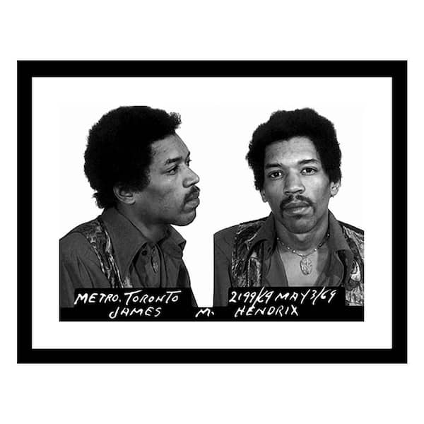 VENICE BEACH Collections Jimi Hendrix 1969 Mugshot Photos by Unknown 1-Piece Framed Graphic Print Abstract Poster Art Print 18 in. x 14 in.