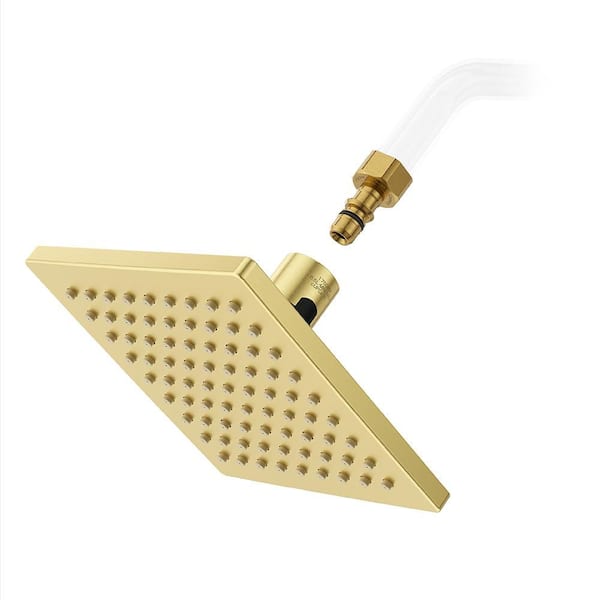 Universal 1-Spray Patterns with 1.75 GPM 6 in. Square Wall Mount Fixed Shower Head in Brushed Gold