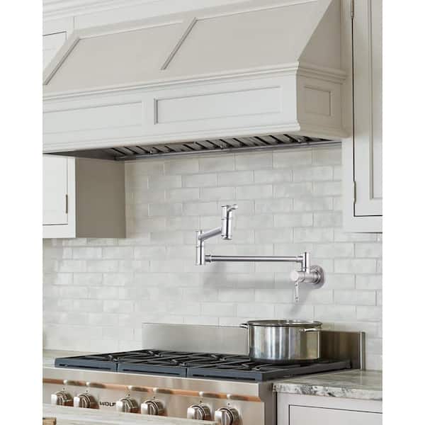 Wall Mounted Pot Filler with Cross Handle and Brass in Brushed Nickel