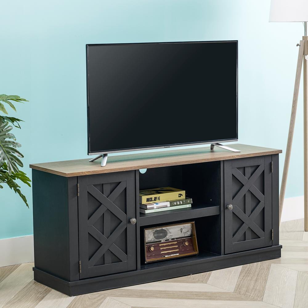 54'' Charcoal Wood TV Stand with Sliding Barn Doors