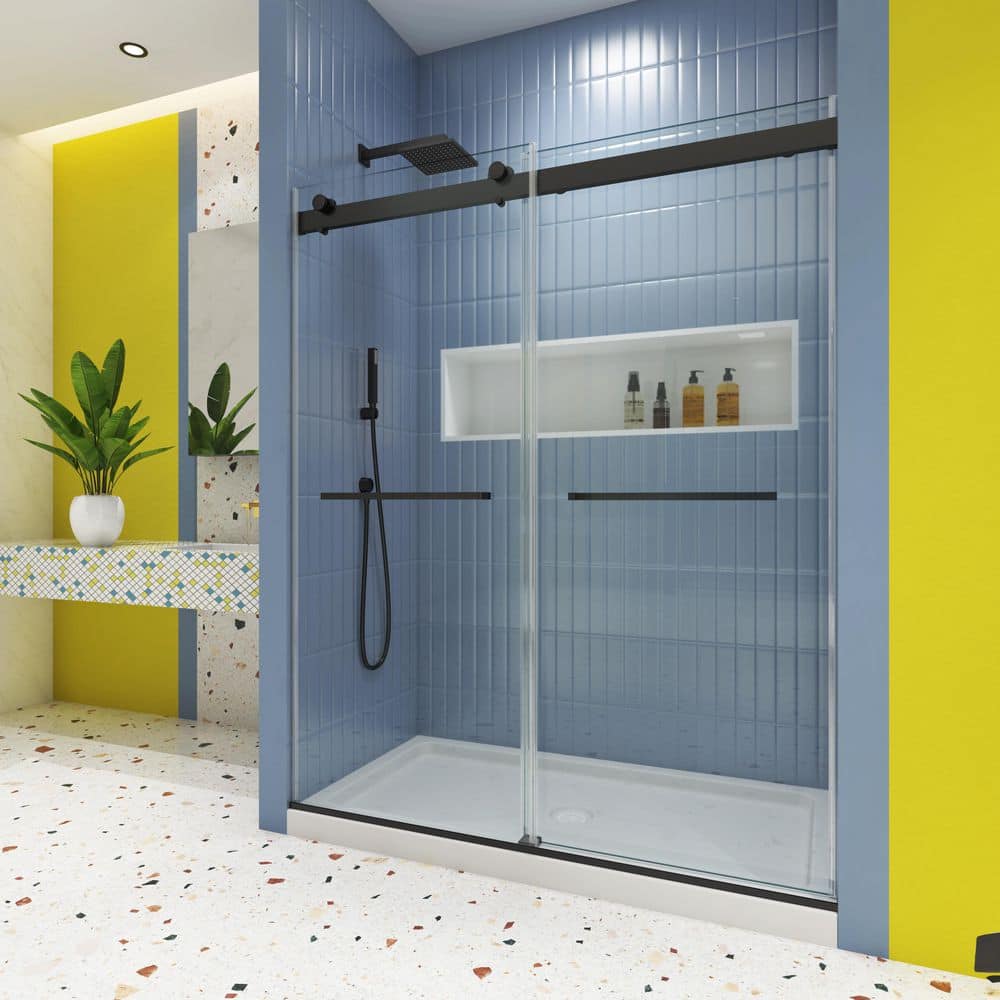56-60 in. W x 74 in. H Sliding Frameless Shower Door in Matte Black Finish with Clear Glass price history on PriceWatchPro