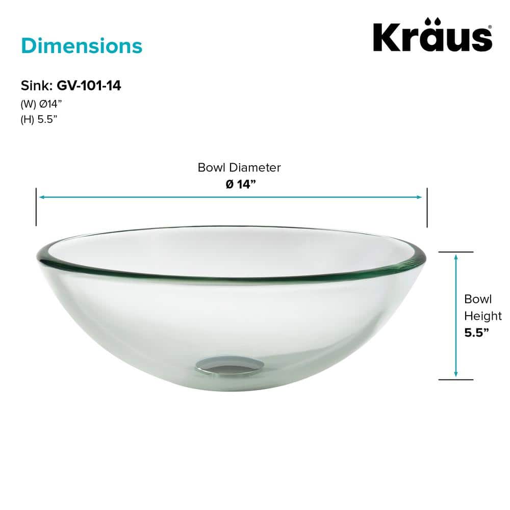 Clear Round Tempered Glass Vessel Sink, 14 inch