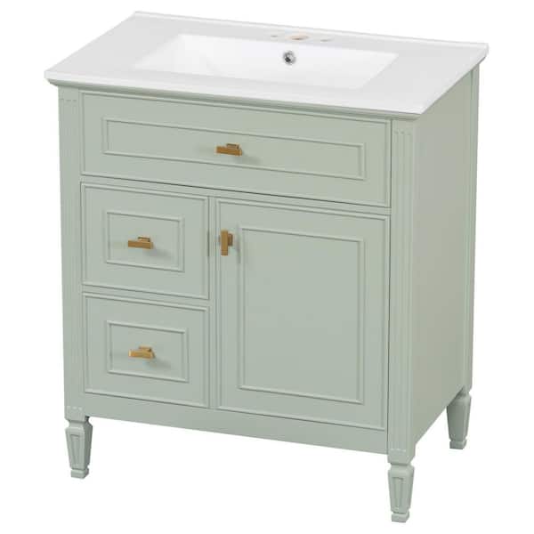 30 in. Green Wood Rectangle Vessel Sink Bathroom Vanity Combo with 1-Flip Drawer and 2-Drawers
