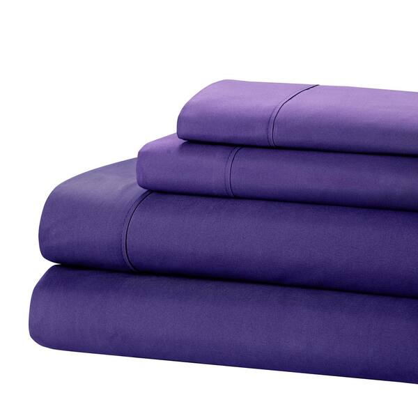 Home Dynamix 4Piece Purple Solid Microfiber King Sheet Set HDKJMFS