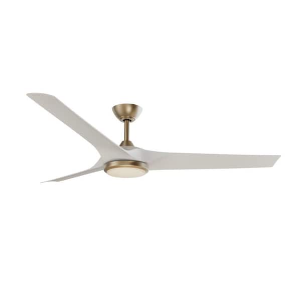 Sansra 60 in. Indoor/Outdoor Brass Standard Ceiling Fan with with CCT Integrated LED Module with Remote and White Blades