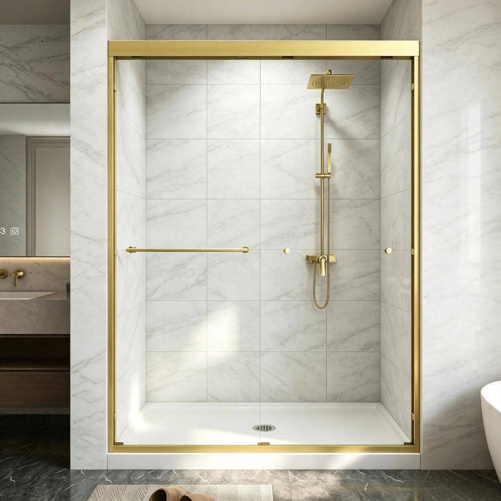 55 in. to 60 in. W x 70 in. H Double Sliding Framed Shower Door in Brushed Gold with 1/4 in. (6 mm) Clear Tempered Glass price history on PriceWatchPro