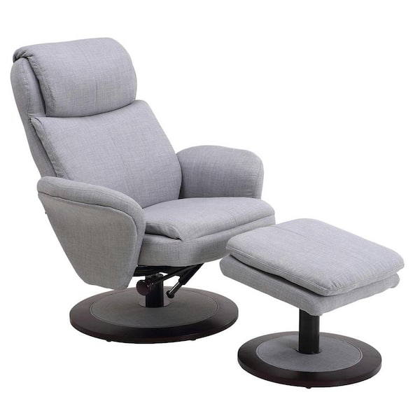 Mac Motion Comfort Chair Light Grey Fabric Swivel Recliner with Ottoman