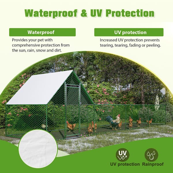 26 ft. x 6.7 ft. x 6.6 ft. Galvanized Wire Chicken Coop w/ Waterproof and Anti-Ultraviolet Cover Walk-in Poultry Fencing