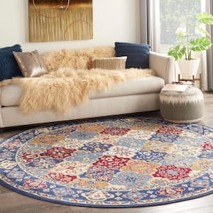 Grafix Multicolor 8 ft. x 8 ft. Persian Medallion Traditional Round Rug