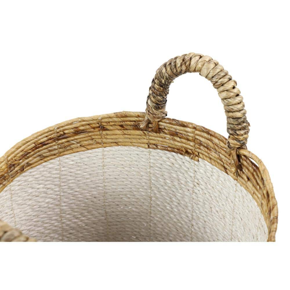 Handwoven White and Natural Seagrass Round Storage Baskets, Set of 3