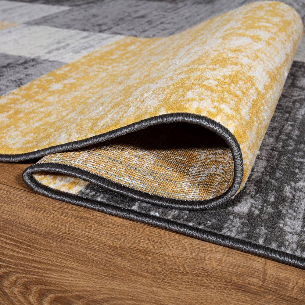 Yellow and Gray Geometric Rectangular 5' x 7' Area Rug
