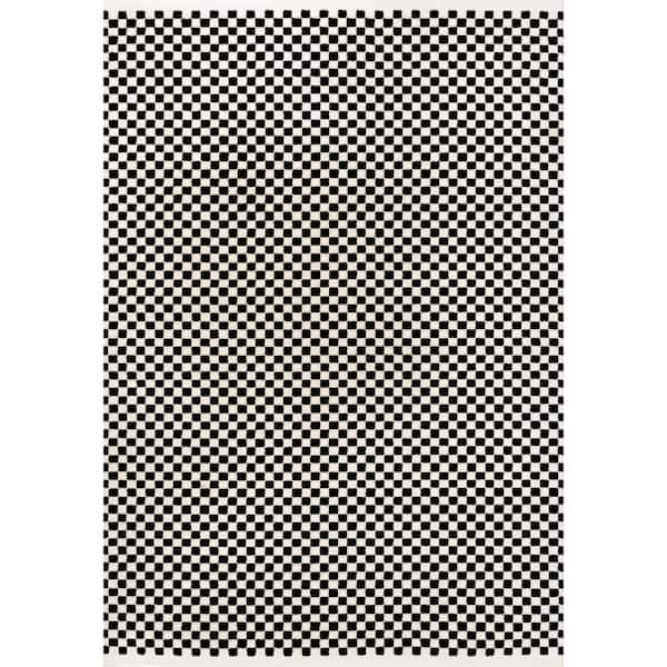 Finn High-Low Modern Minimalist Checkered Monotone Black/White 4 ft. x 6 ft. Area Rug