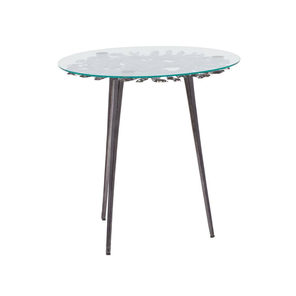 Eccentric Splash-Patterned 22'' Round Metal & Glass Accent Table