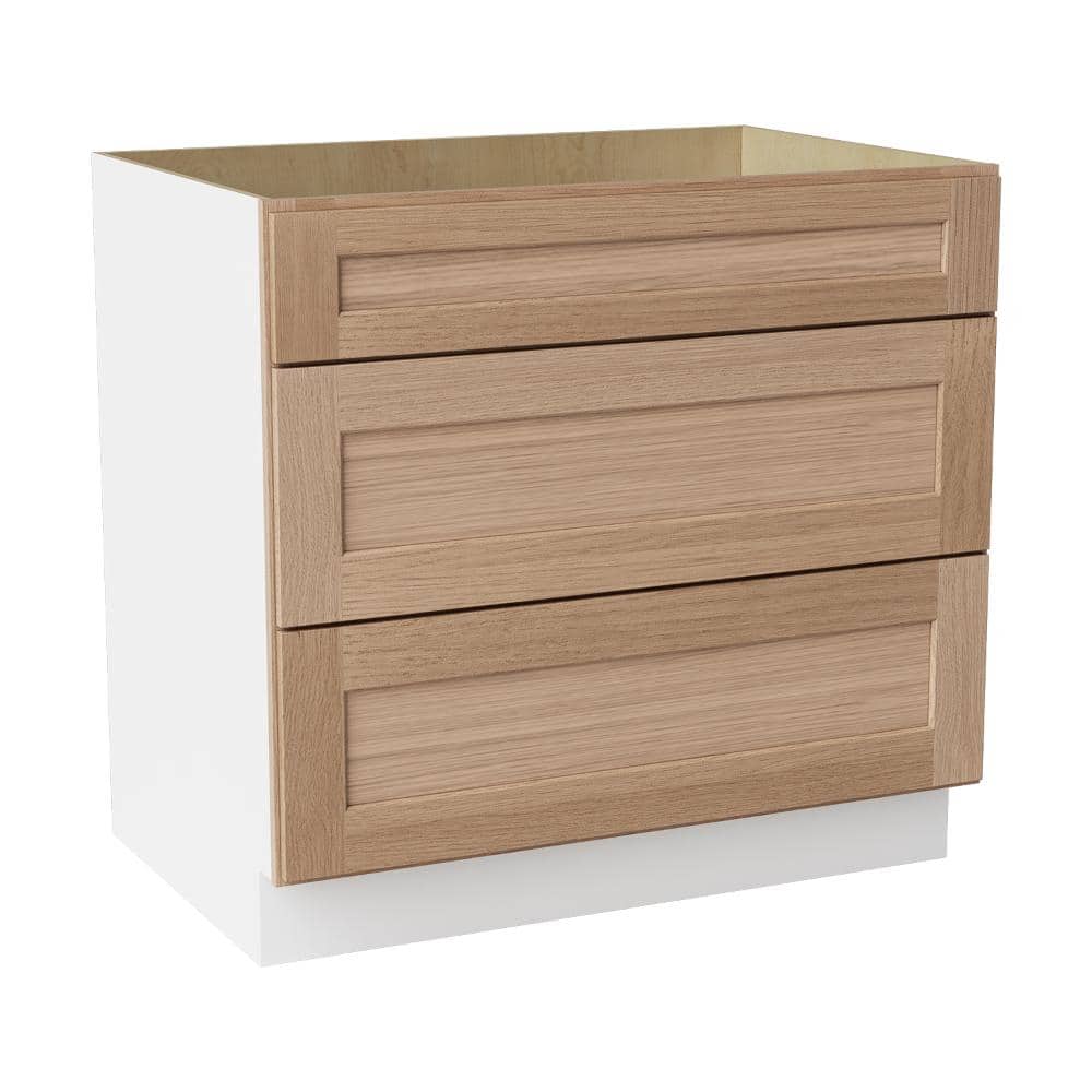 36 in. W x 24 in. D x 34.5 in. H Ready to Assemble Solid Wood Shaker Drawer Base Kitchen Cabinet in Oak price history on PriceWatchPro