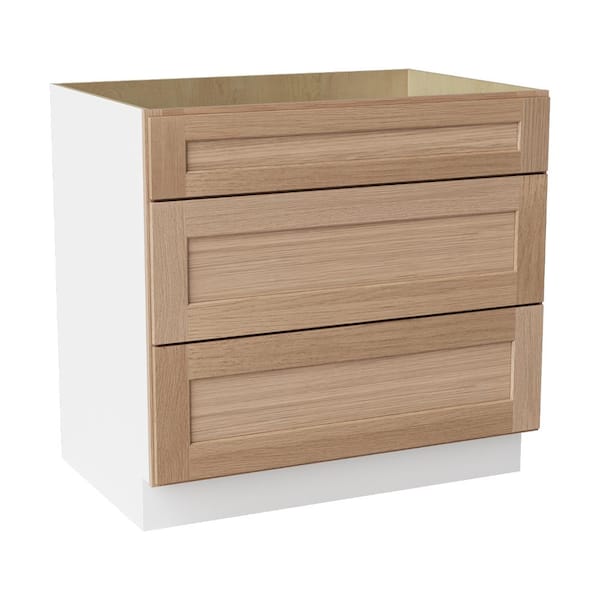 36 in. W x 24 in. D x 34.5 in. H Ready to Assemble Solid Wood Shaker Drawer Base Kitchen Cabinet in Oak