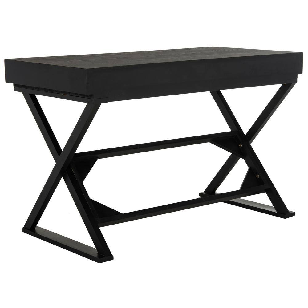 Weathered Black Transitional Wood Home Office Desk with Drawers