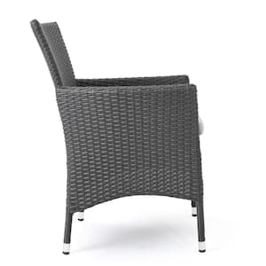 Cedros Gray 5-Piece Wood and Faux Rattan Outdoor Dining Set with Silver Cushions