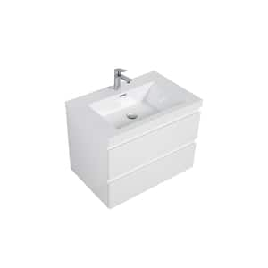 30 in. W Single Sink Wall-Mounted Glossy White Bath Vanity With White Resin Top Unassembled