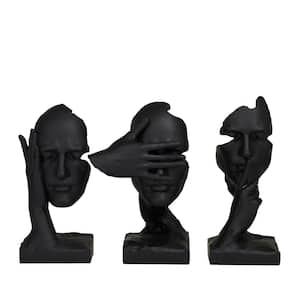 Black Polystone Face Sculpture (Set of 3)