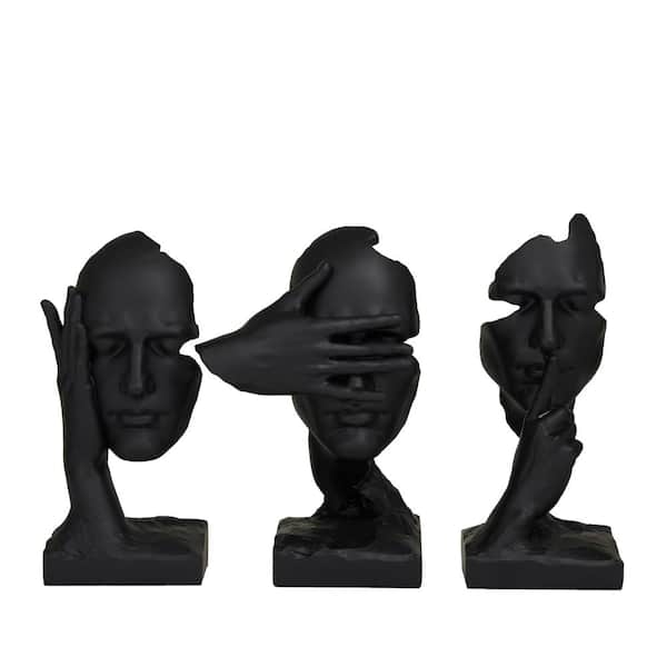 Novogratz Black Polystone Face Sculpture (Set of 3)