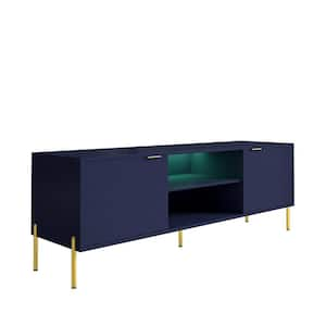 59 in. Blue TV Stand for TVs Up to 65 in. LED Entertainment Center with Cabinet