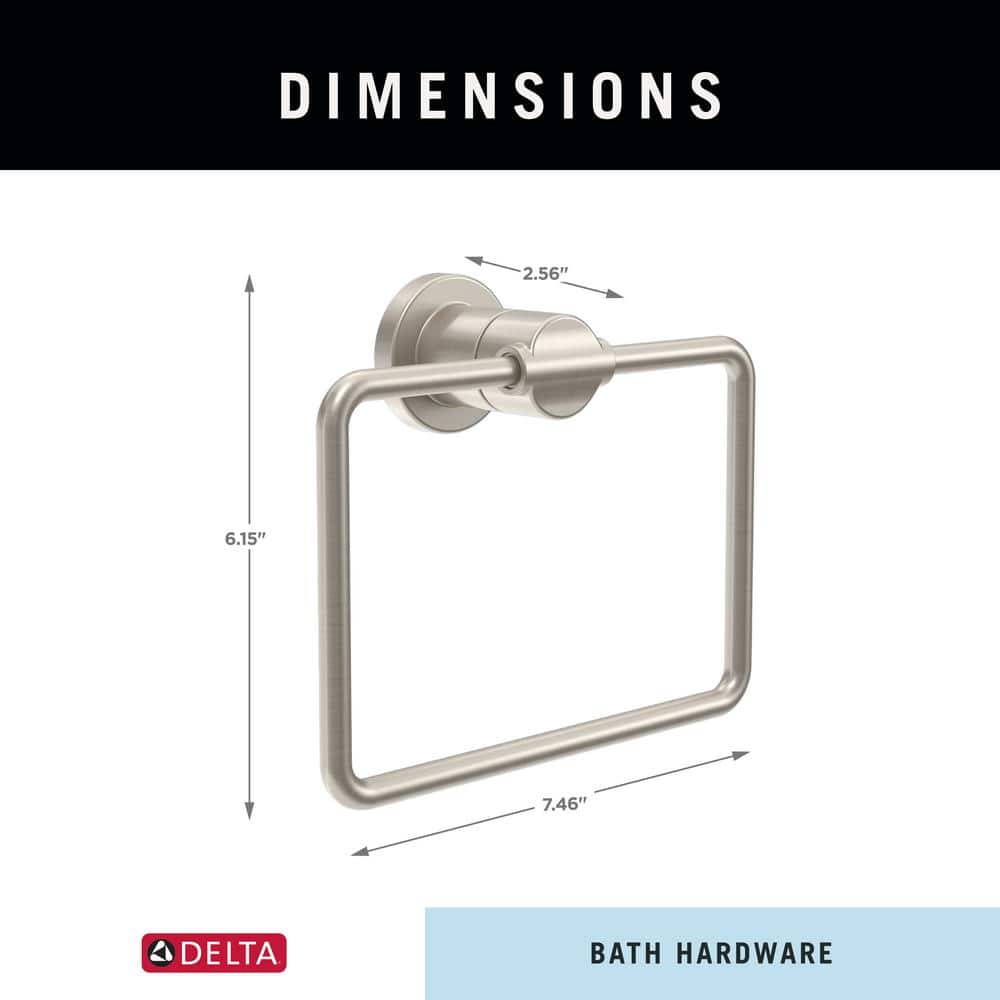 Spotshield Brushed Nickel Rectangular Wall Mounted Towel Ring