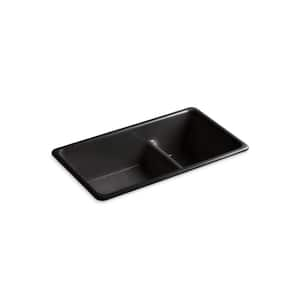 Iron/Tones 33 in. Drop-in/Undermount Double Bowl Black Black Cast Iron Kitchen Sink