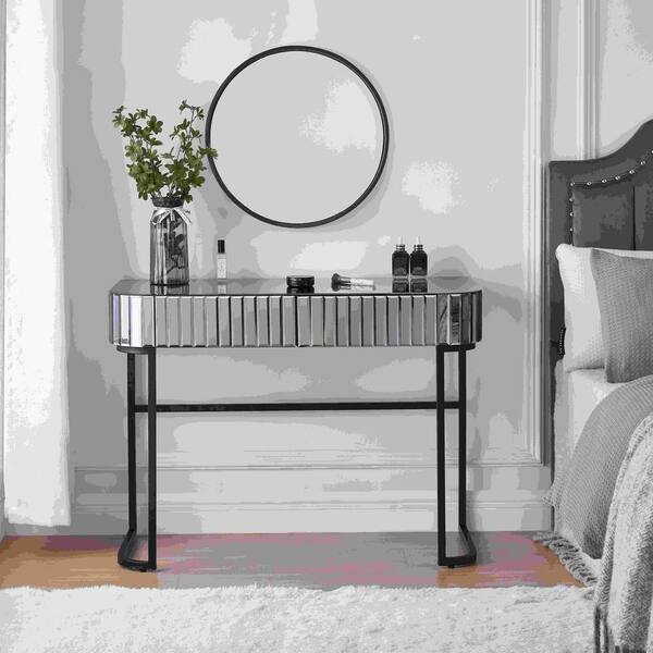 Polibi 2-Drawers Gray Makeup Vanity Table Wooden Dressing Desk with Mirror,  Stainless Steel Base RS-62699656B - The Home Depot
