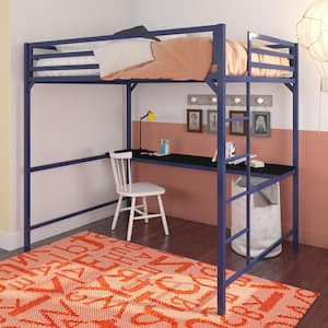 Mabel Blue Metal Full Loft Bed with Desk