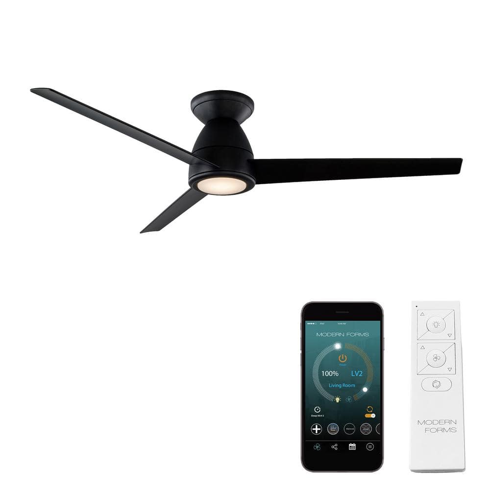 Matte Black 52" Smart Flush Mount Ceiling Fan with LED Light and Remote