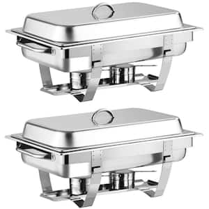 9 qt. Silver Stainless Steel Chafing Dish Chafer Buffet for Party and Wedding (2-Piece)
