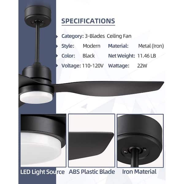 Modland 52 in. Integrated LED Light Indoor Black Finished Smart