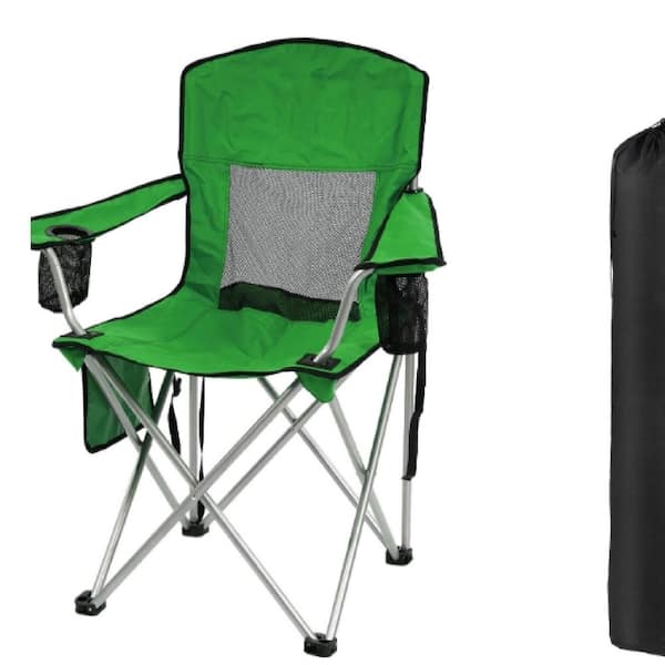 Unbranded Portable Folding Outdoor Chair With Armrests, Cup Holder And Carrying Bag, Foldable Chair For Camping, Beach, Green