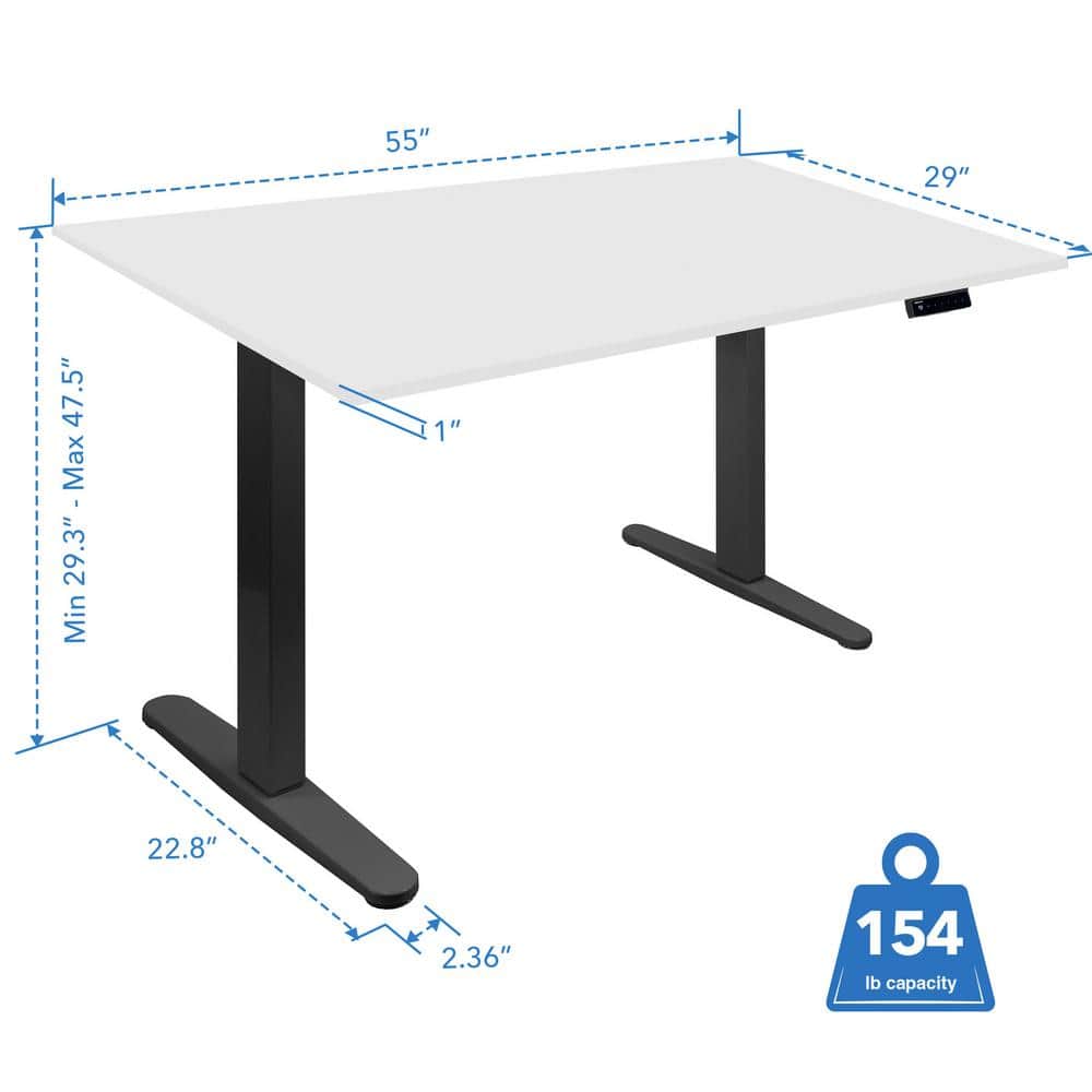 ElevatePro 59" White/Black Electric Sit-Stand Desk with Programmable Height