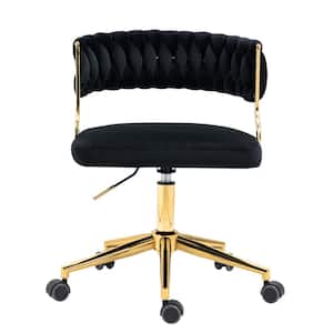 Modern Velvet Metal Frame Swivel Ergonomic Upholstered Task Chair in Black with Adjustable Height (set of 1)
