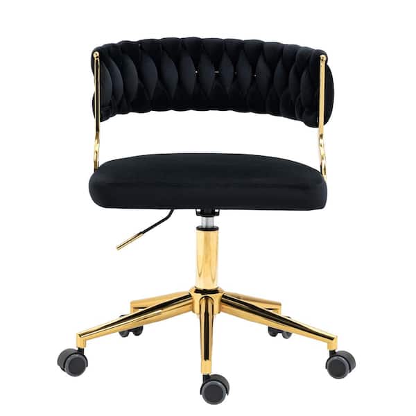 Uixe Modern Velvet Metal Frame Swivel Ergonomic Upholstered Task Chair in Black with Adjustable Height (set of 1)