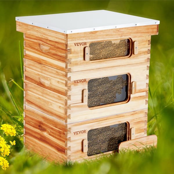 Bee Hive 30-Frame Bee Hives Starter Kit Beeswax Coated Fir Wood 2-Deep Plus 1-Medium Bee Boxes Langstroth Beehive Kit