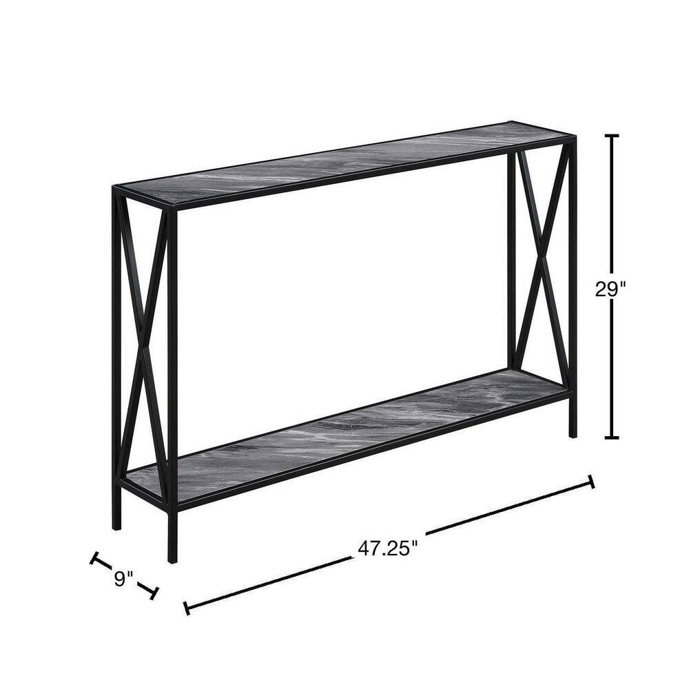 Gray Marble and Black Wood Console Table with Storage